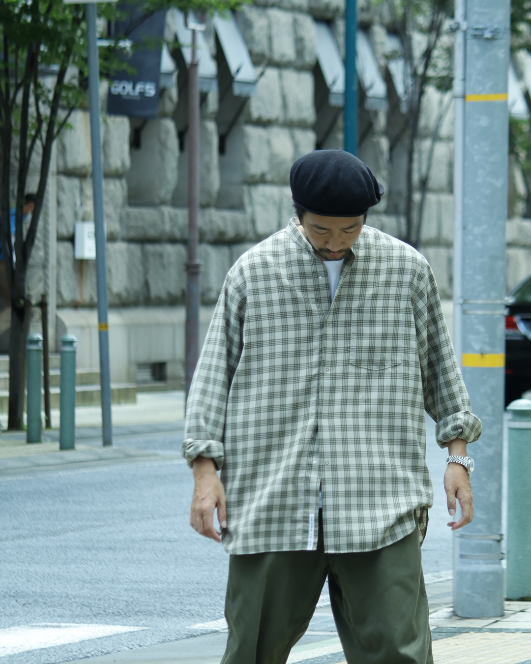 nanamica / チェックのBand Collar Shirt