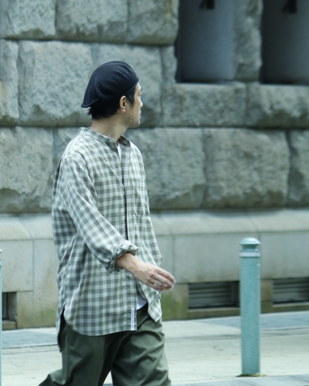 nanamica / チェックのBand Collar Shirt