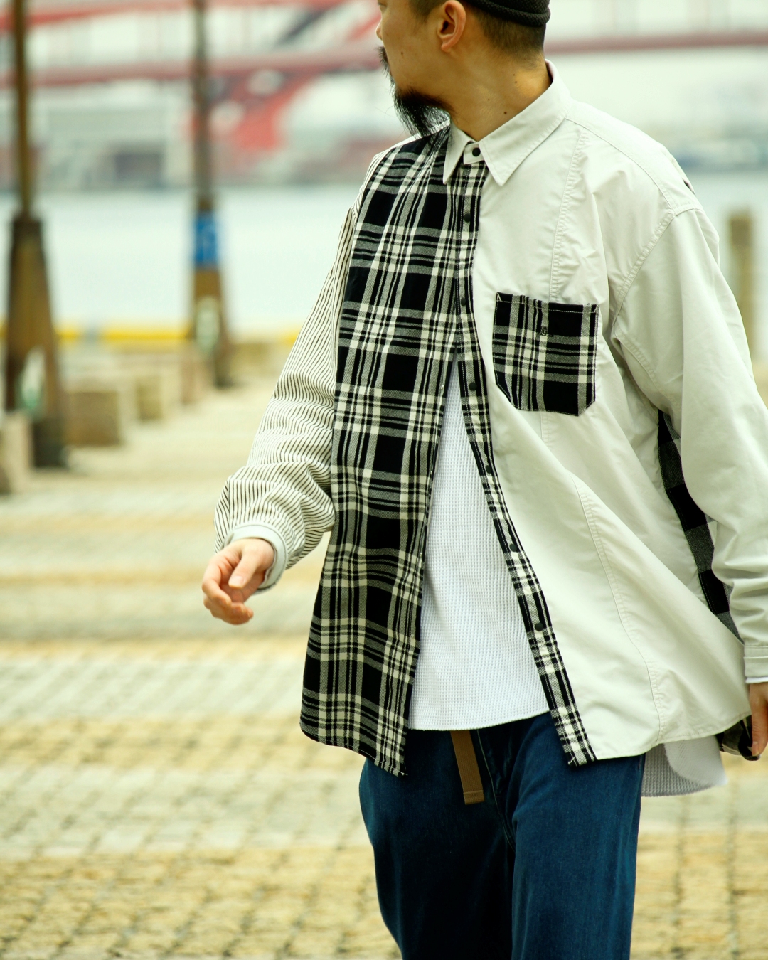 パープルレーブル Plaid Patchwork Shirt / M