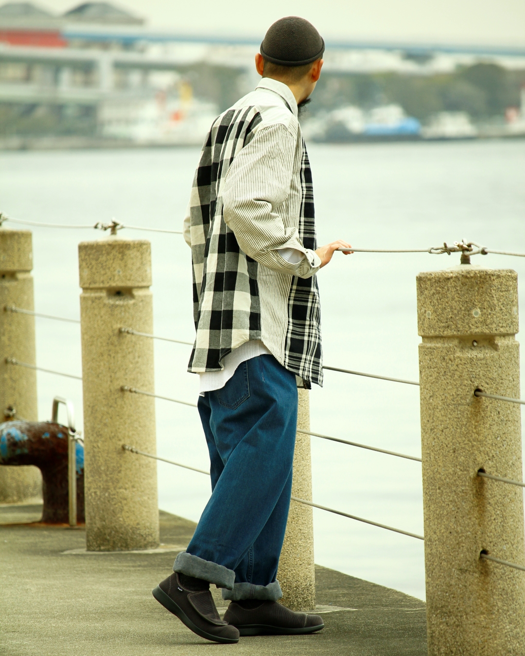 パープルレーブル Plaid Patchwork Shirt / M