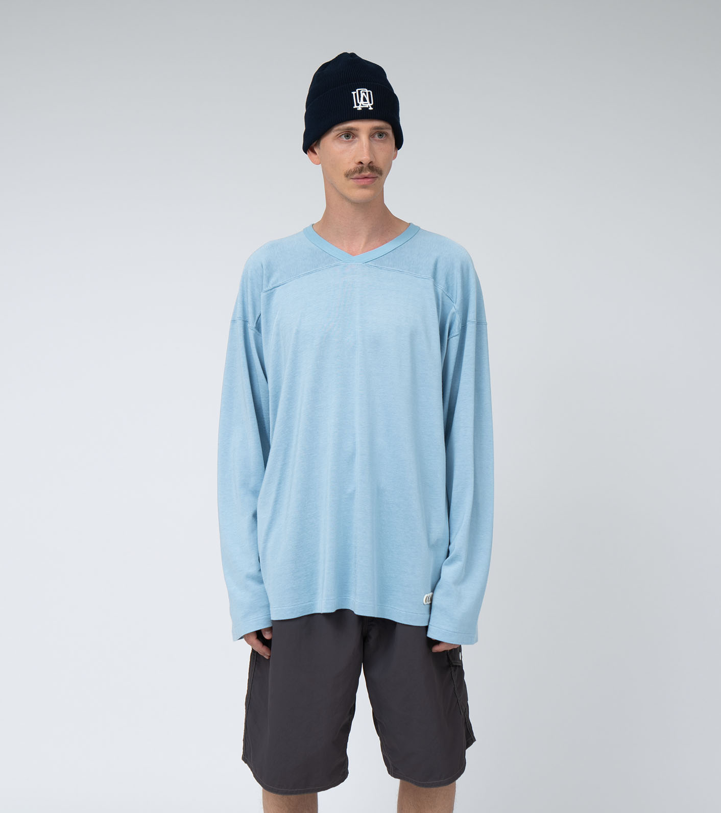 【関税込み】nanamica ブルー レーヨン コットン 長袖Tシャツ nanamica / Rayon Cotton L/S Tee