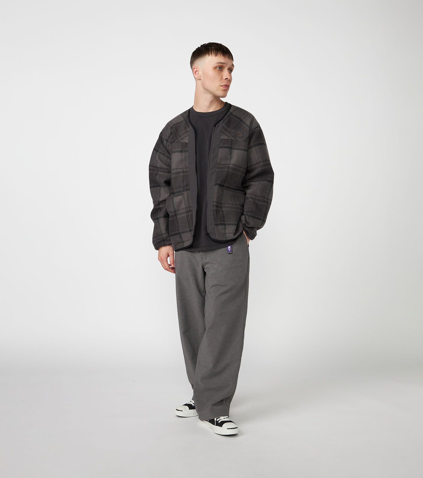 nanamica / PLAS Plaid Fleece Field Cardigan