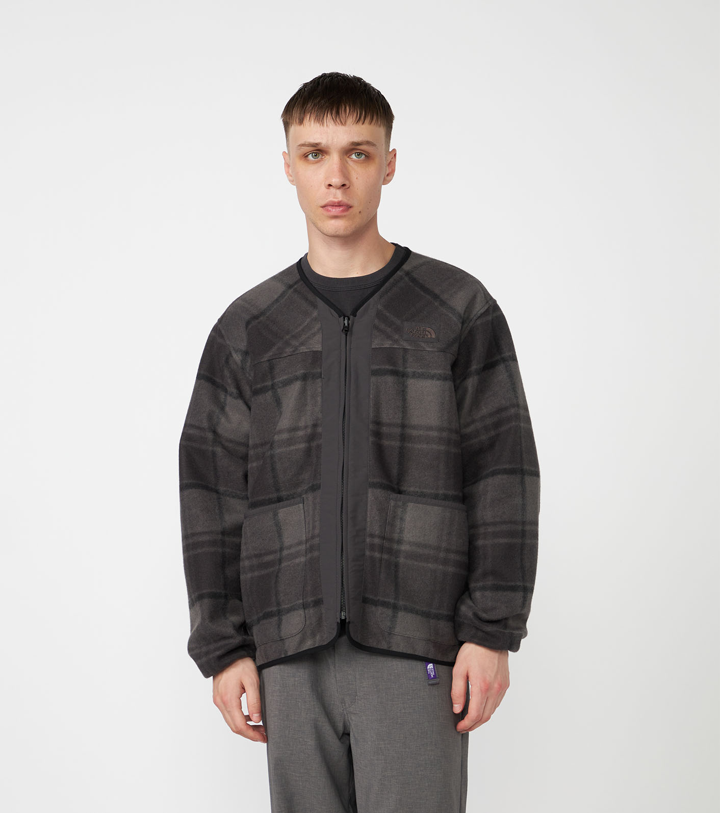 nanamica / PLAS Plaid Fleece Field Cardigan