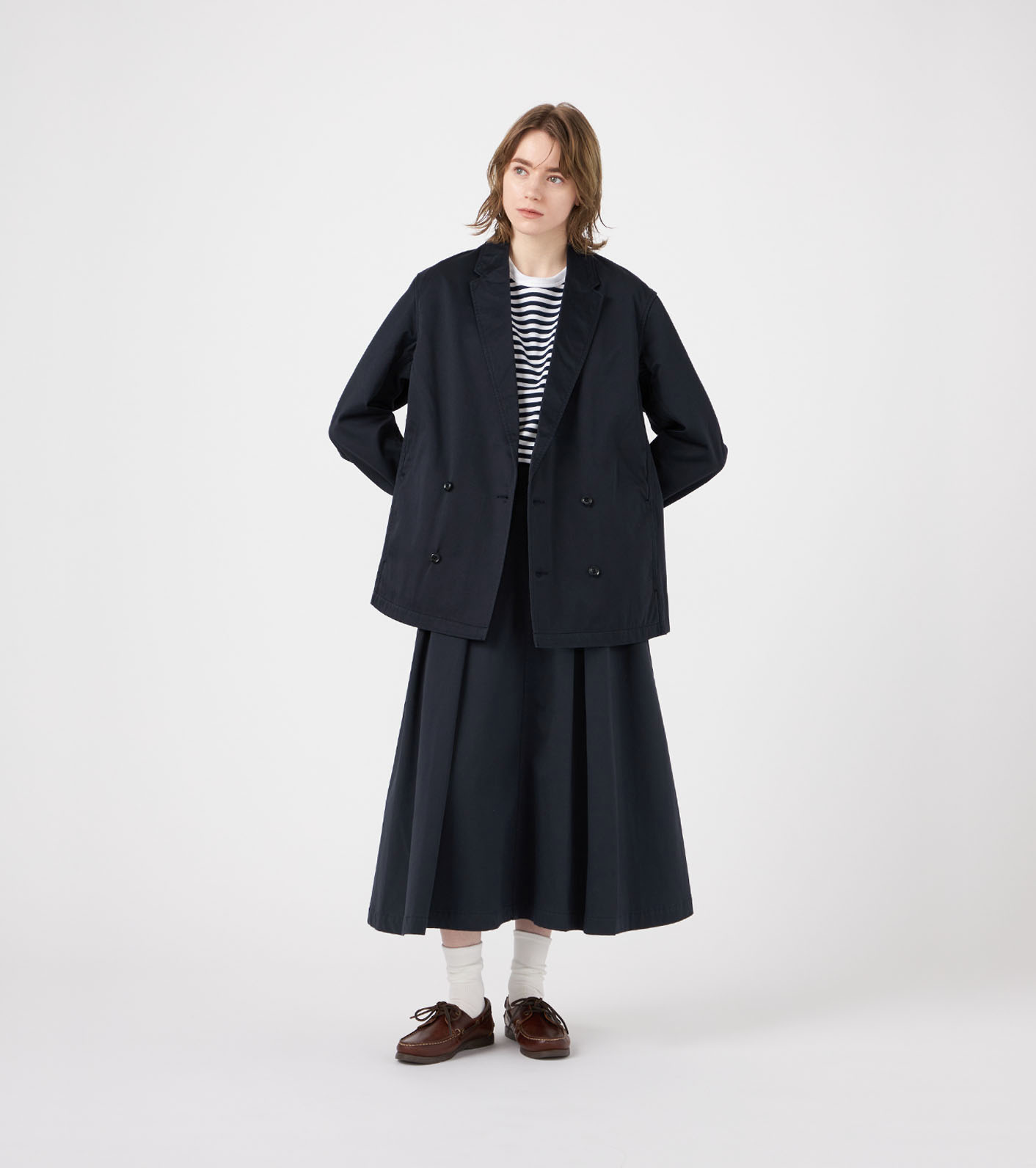 裕:ナナミカ　ネイビー ノーカラージャケット trim_ofknk_item6b3dc2668ff911e
