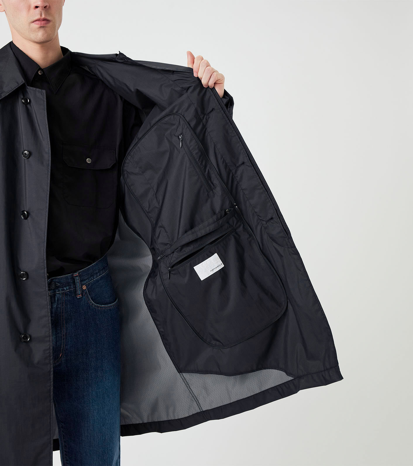 archive ARMANI nylon Balmacaan Coat 黒 caban coat recycled nylon