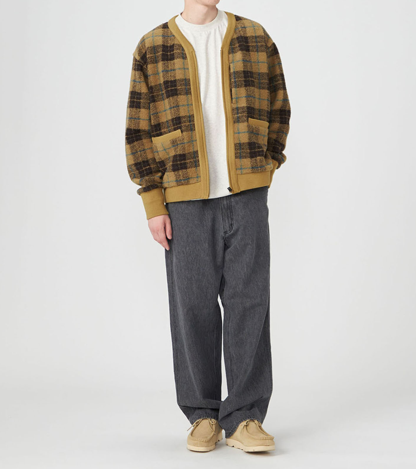 nanamica / PLAS Plaid Fleece Field Cardigan