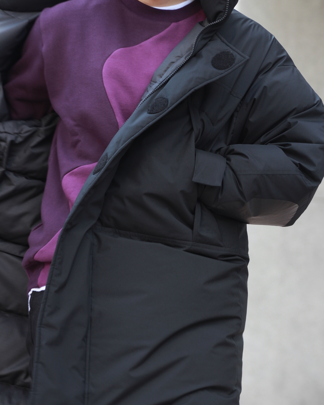 north face purple label hooded down coat
