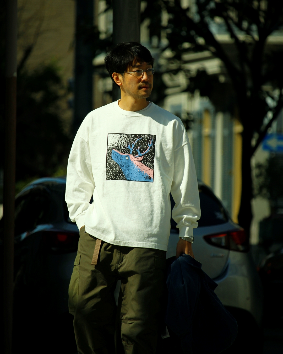 Nanamica The North Face Purple Label Indigo Mountain Wind Parka 8oz L S Graphic Tee